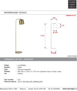 Lámpara de pie metal bronce envejecido Ø30x1,37 cm E27 - LLLP0062