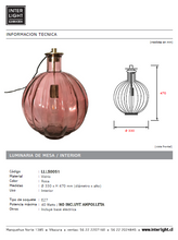 Cargar imagen en el visor de la galería, Lámpara sobremesa vidrio rosa Ø 33x47 cm E27
