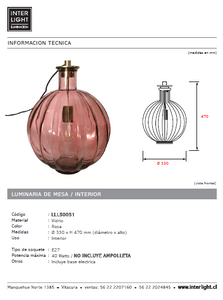 Lámpara sobremesa vidrio rosa Ø 33x47 cm E27