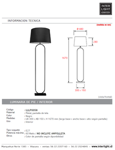 Lámpara de pie metal pantalla de tela negro 30x1,67 cm E27 - LLLP0058