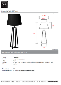 Lámpara sobremesa metal pantalla de tela negro Ø 45x81 cm E27 - LLLS0071