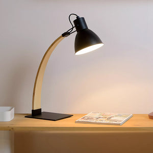 Lámpara sobremesa metal madera negro natural largo base 20x54 cm alto E27 - LULS0117