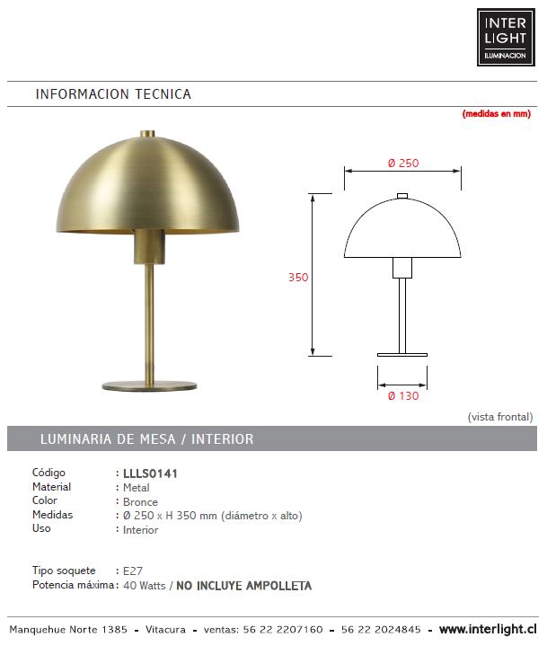 Lámpara sobremesa metal bronce Ø 25x35 E27 - LLLS0141