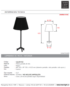 Lámpara sobremesa metal pantalla de tela negro Ø 16x79 cm E27 - LLLS0162