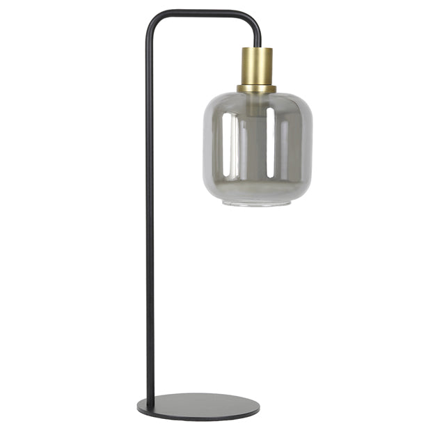 Lámpara sobremesa metal vidrio negro dorado humo Ø 18x58 cm E27 - LLLS0185
