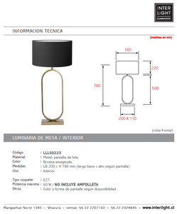 Lámapara sobremesa metal bronce 20x67 cm E27 - LLLS0223