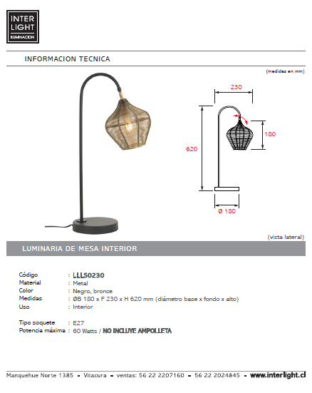 Lámpara sobremesa metal negro bronce Ø18x62 cm E27 - LLLS0230