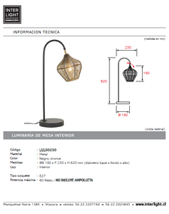 Lámpara sobremesa metal negro bronce Ø18x62 cm E27 - LLLS0230