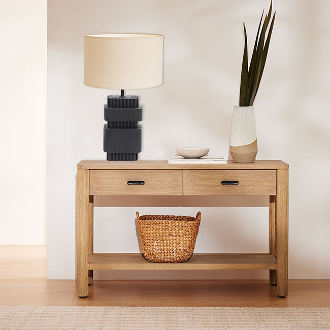 Lámpara sobremesa madera negro pantalla tela 16x12x51 cm E27 - LLLS0269