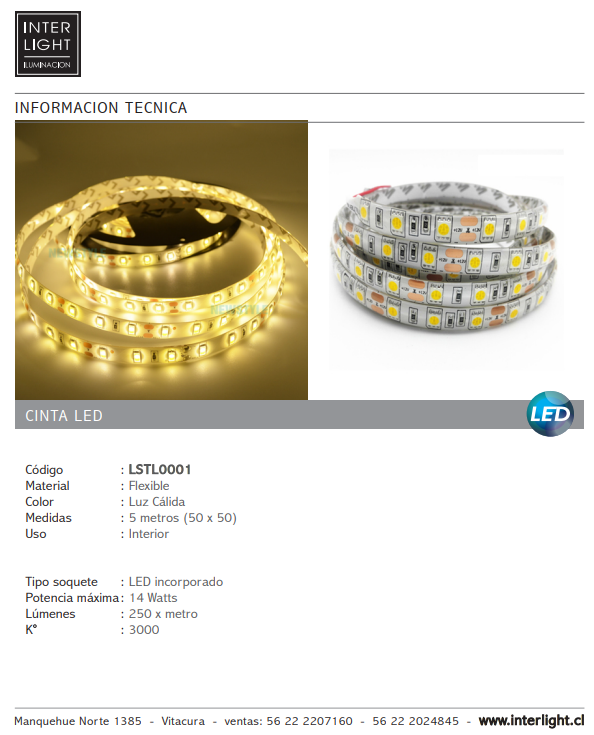 Cinta LED flexible luz cálida 12W 3000 K - LSTL0001