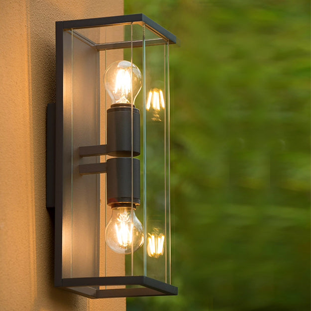 Apliqué metal vidrio grafito exterior IP 54 14x40 cm 2 luces E27 - LUAP0015