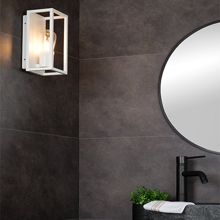Apliqué metal blanco vidrio exterior IP 54 25 cm E14 - LUAP0044