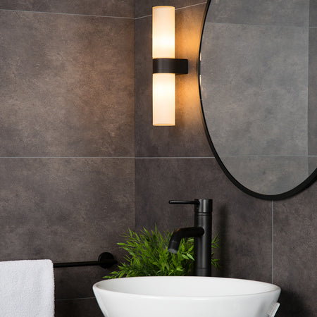 Apliqué metal vidrio negro interior / exterior IP44  Ø 5,5x29 cm 2 luces G9 - LUAP0062