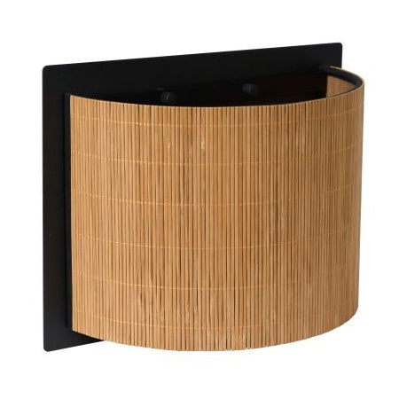 Apliqué ratan metal negro madera café 29x15x22 cm E27 - LUAP0064