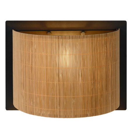 Apliqué ratan metal negro madera café 29x15x22 cm E27 - LUAP0064