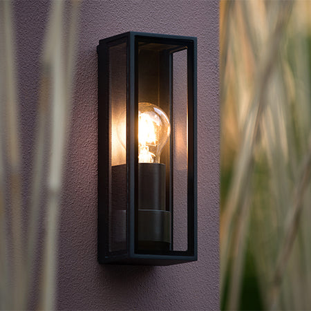 Apliqué metal vidrio negro exterior / interior largo 25,8 x 8,6 x 9 uhcm alto IP65 E27 - LUAP0068