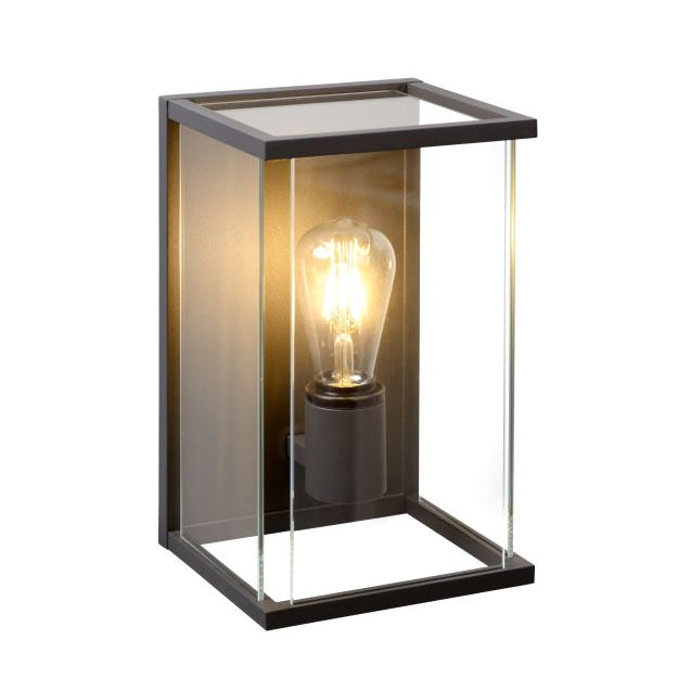 Apliqué metal vidrio grafito exterior IP 54 18x30 cm E27 - LUAP0086