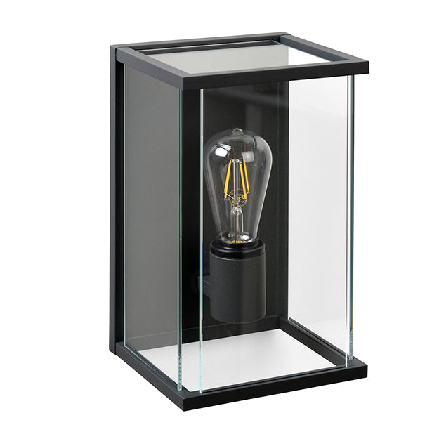 Apliqué metal vidrio grafito exterior IP 54 18x30 cm E27 - LUAP0086