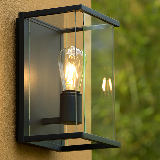 Apliqué metal vidrio grafito exterior IP 54 18x30 cm E27 - LUAP0086