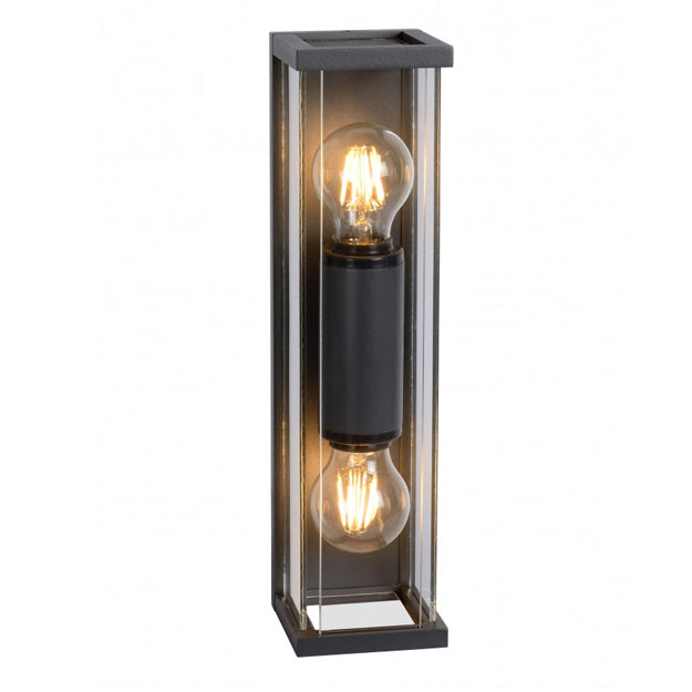 Apliqué metal vidrio grafito exterior IP 54 9x36 cm 2 luces E27 - LUAP0087