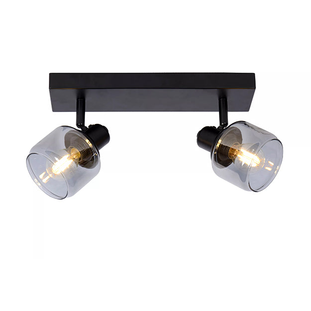 Apliqué metal vidrio negro 30x14 cm 2 luces E14 - LUAP0105