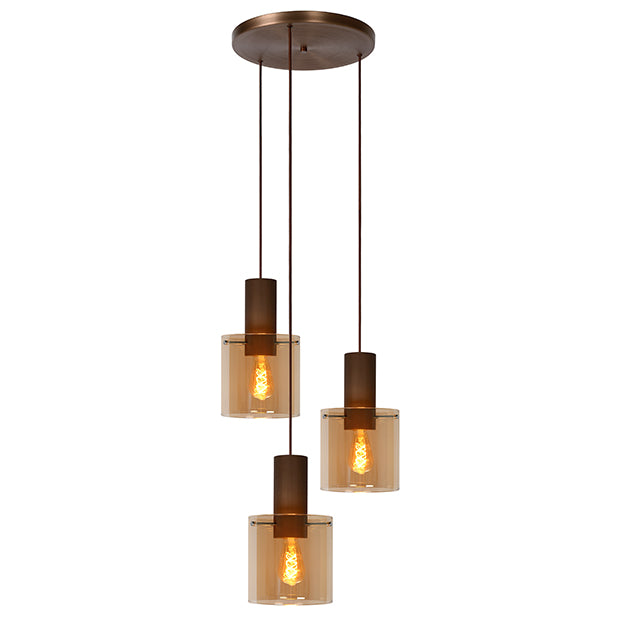 Lámpara colgante metal café vidrio ámbar Ø 50 cm 3 luces E27 - LULC0169