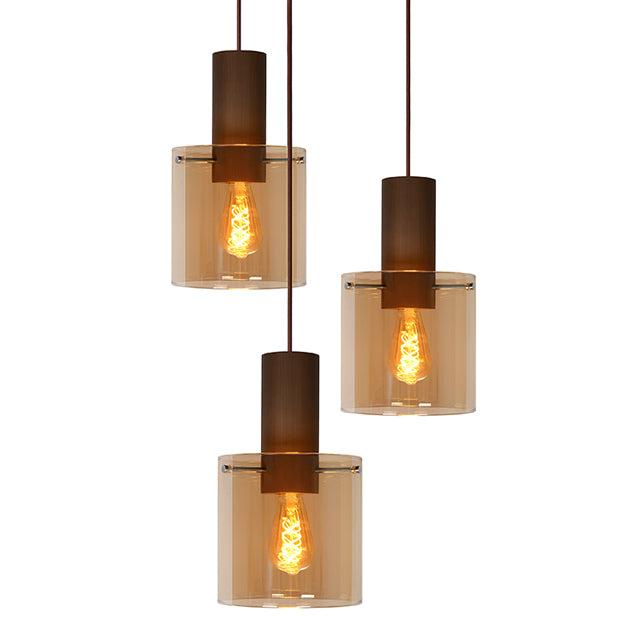 Lámpara colgante metal café vidrio ámbar Ø 50 cm 3 luces E27 - LULC0169