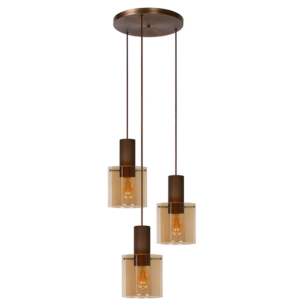 Lámpara colgante metal café vidrio ámbar Ø 50 cm 3 luces E27 - LULC0169