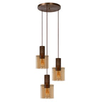 Lámpara colgante metal café vidrio ámbar Ø 50 cm 3 luces E27 - LULC0169