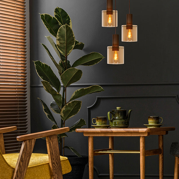 Lámpara colgante metal café vidrio ámbar Ø 50 cm 3 luces E27 - LULC0169