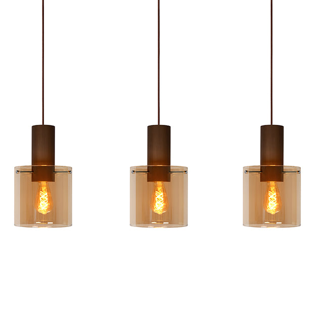Lámpara colgante metal café vidrio ámbar 97 cm 3 luces E27 - LULC0170
