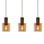 Lámpara colgante metal café vidrio ámbar 97 cm 3 luces E27 - LULC0170