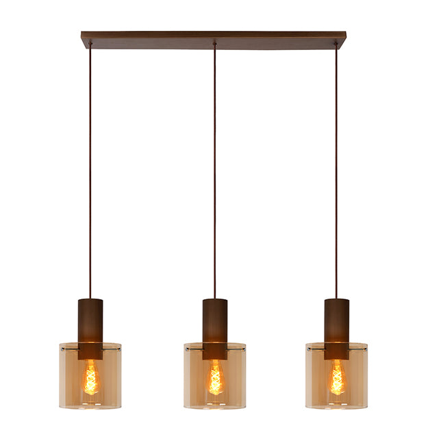 Lámpara colgante metal café vidrio ámbar 97 cm 3 luces E27 - LULC0170