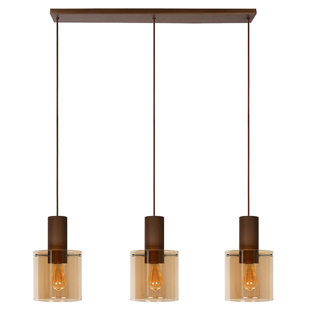 Lámpara colgante metal café vidrio ámbar 97 cm 3 luces E27 - LULC0170