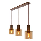 Lámpara colgante metal café vidrio ámbar 97 cm 3 luces E27 - LULC0170