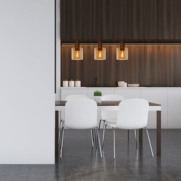 Lámpara colgante metal café vidrio ámbar 97 cm 3 luces E27 - LULC0170