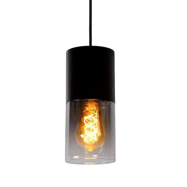 Lámpara colgante metal vidrio negro humo Ø10x23 cm E27 - LULC0173
