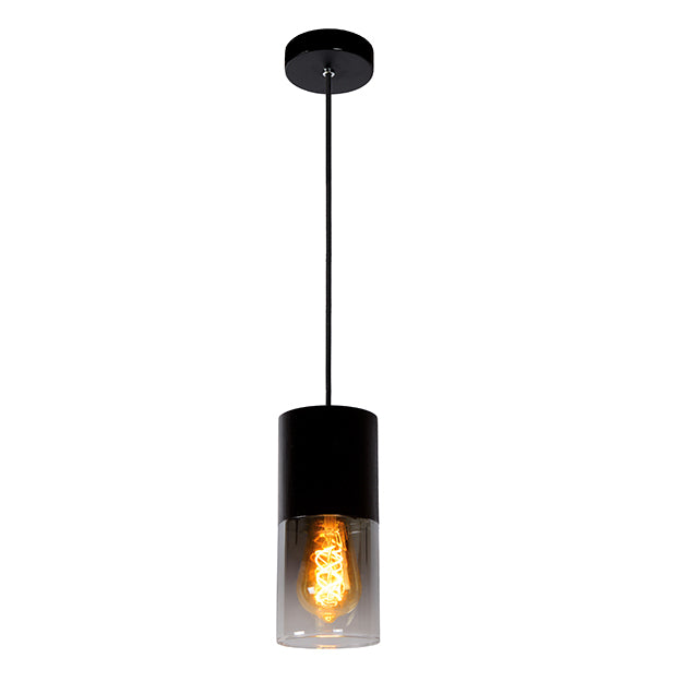 Lámpara colgante metal vidrio negro humo Ø10x23 cm E27 - LULC0173
