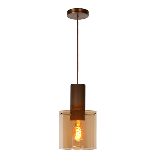 Lámpara colgante metal café vidrio ámbar Ø 20 cm E27 - LULC0174