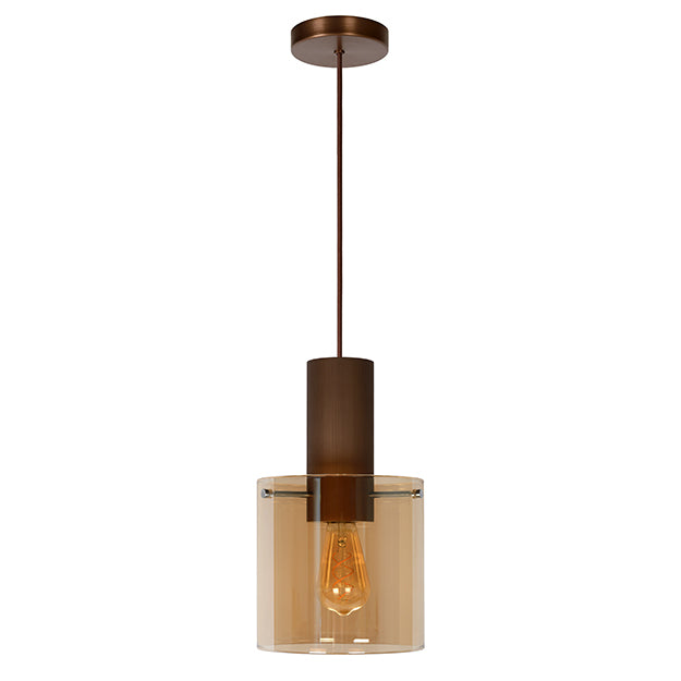 Lámpara colgante metal café vidrio ámbar Ø 20 cm E27 - LULC0174