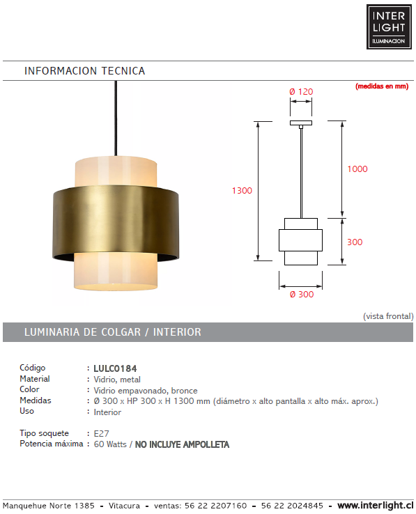 Lámpara colgante metal vidrio empavonado bronce Ø 30 cm E27 - LULC0184