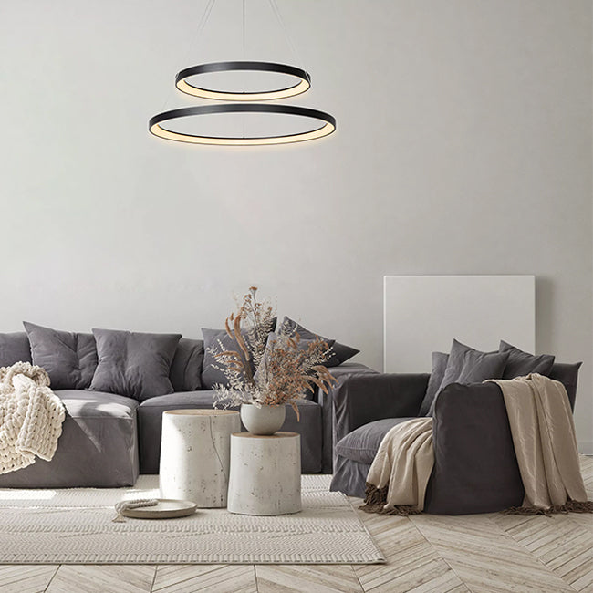 Lámpara colgante negro doble aro Ø 78 x Ø 59 LED 92 W - LULC0205