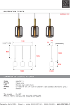 Lámpara colgante metal vidrio dorado humo largo 1,10 mt. 3 luces E27 - LULC0213