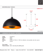 Lámpara colgante metal negro Ø40 cm E27 - LULC0215