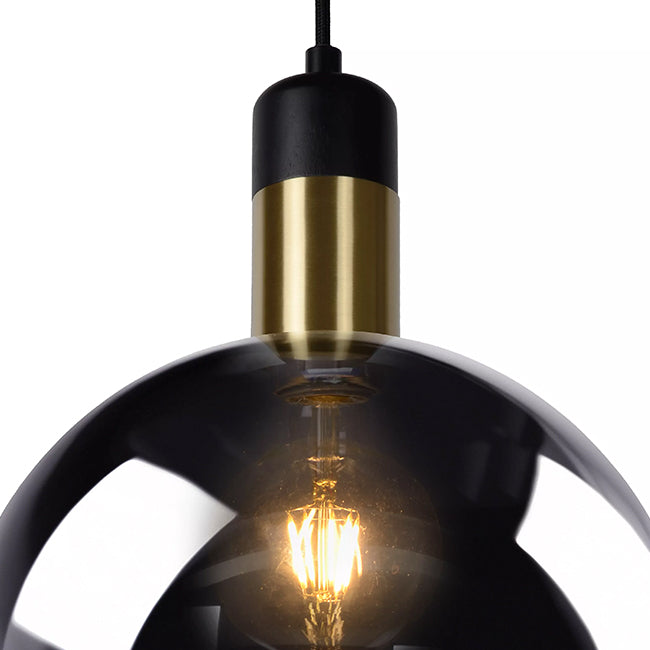 Lámpara colgante metal negro dorado vdrio humo Ø 40 cm E27 - LULC0216