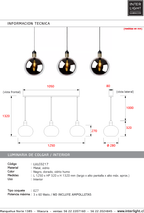 Lámpara colgante metal negro dorado vdrio humo largo 1,25 mt. 3 luces E27 - LULC0217