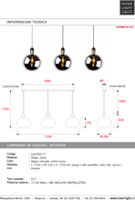 Cargar imagen en el visor de la galería, Lámpara colgante metal negro dorado vdrio humo largo 1,25 mt. 3 luces E27 - LULC0217
