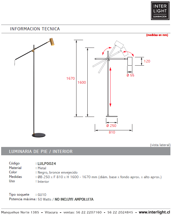 Lámpara de pie metal negro bronce envejecido Ø 25x1,67 cm GU10 - LULP0024