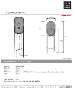 Lámpara de pie metal negro Ø 35x1,35 cm E27 - LULP0032