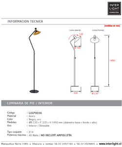 Lámpara de pie metal negro oro dimeable Ø 23x1,45 cm E14 - LULP0036